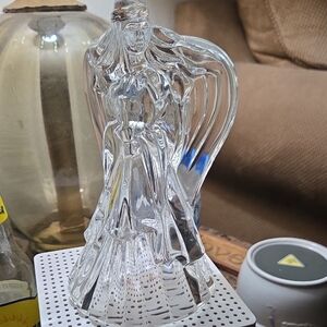 Crystal Clear Glass Angel Sculpture Candelstick Holder - Decorative Home Accent